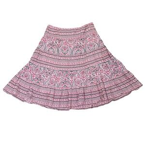 Chaps Womens Skirt Tiered Paisley Cotton 14P Red Boho Midi Peasant Cottagecore